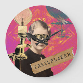 Relógio Grande Steampunk Woman Trailblazer Pop Art