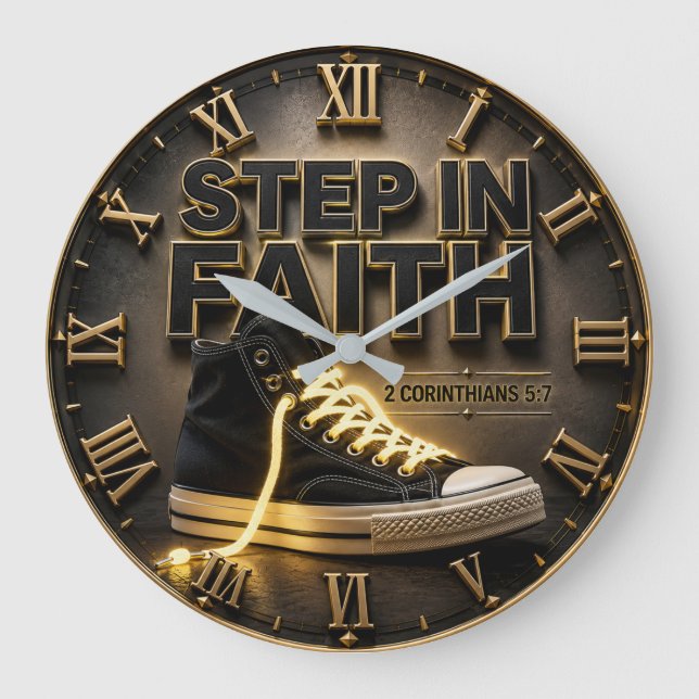 Relógio Grande Step in Faith 2 Corinthians 5:7 Scripture Gift (Frente)