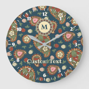 Relógio Grande Strawberry Paisley Patterley Large Clock