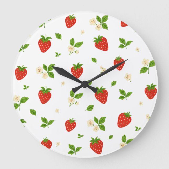 Relógio Grande Strawberry Pattern Kitchen Wall Clock (Frente)