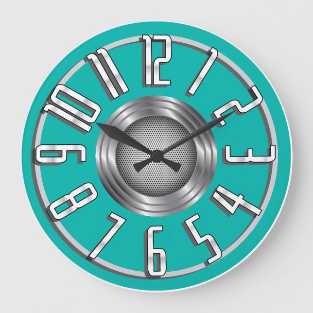 Relógio Grande Streamline Art Deco Wall Clock - Aqua (Frente)