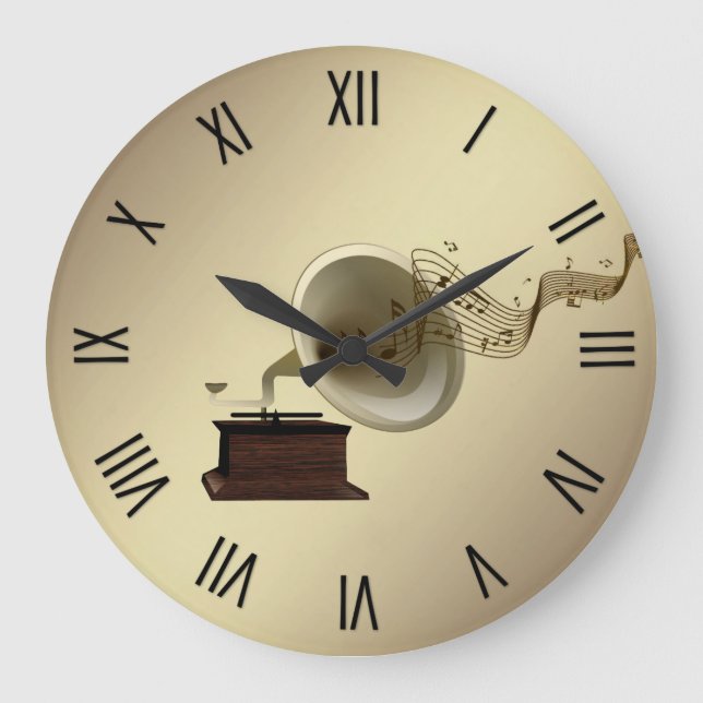 Relógio Grande Streams de Música do Gramofone com 12 Numerais (Frente)