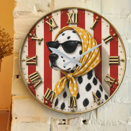 Relógio Grande Stylish Dalmatian with Sunglasses Polka Dot Scarf