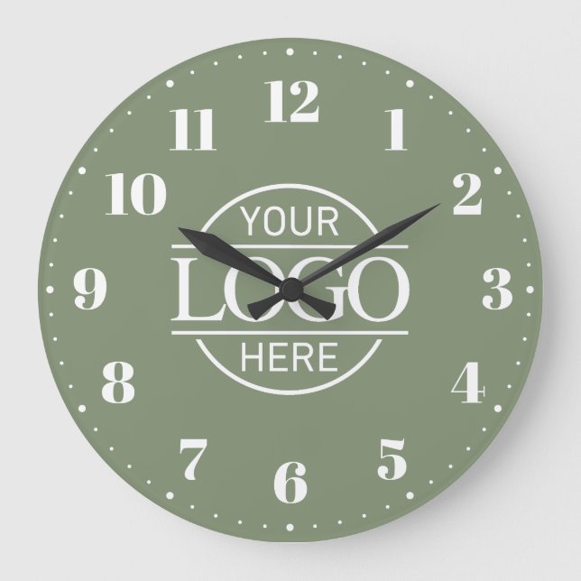 Relógio Grande Stylish Sage Green Branded Company Business Logo (Frente)