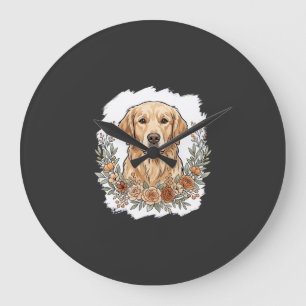 Relógio Grande Sublimação Floral do Golden Retriever