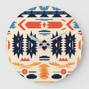 Relógio Grande Sudoeste Tribal Azteca Geométrico Boho
