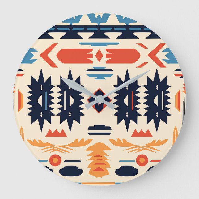 Relógio Grande Sudoeste Tribal Azteca Geométrico Boho (Frente)