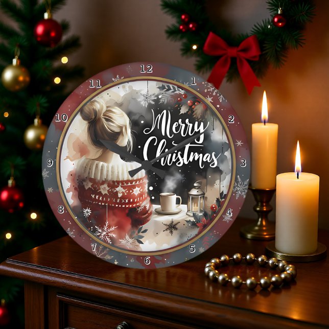 Relógio Grande Suéter de Natal Aconchegante para Menina (Criador carregado)