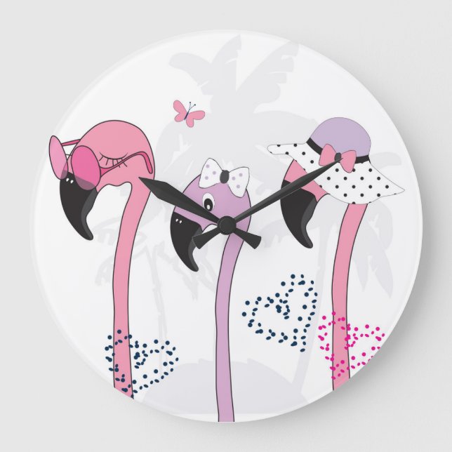 Relógio Grande Summer Flamingo: Ilustração da Pratage. (Frente)