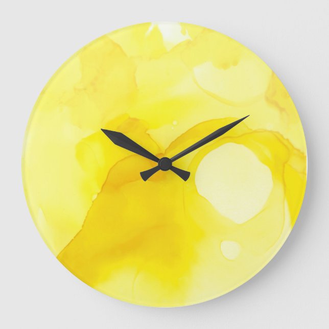 Relógio Grande Summer Modern Abstract Yellow and White Design (Frente)