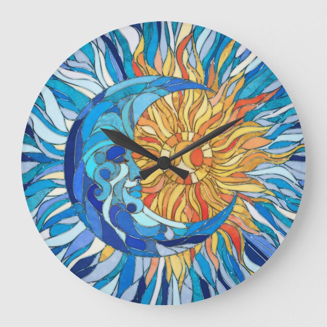 Relógio Grande Sun e Moon Mosaico Art (Frente)