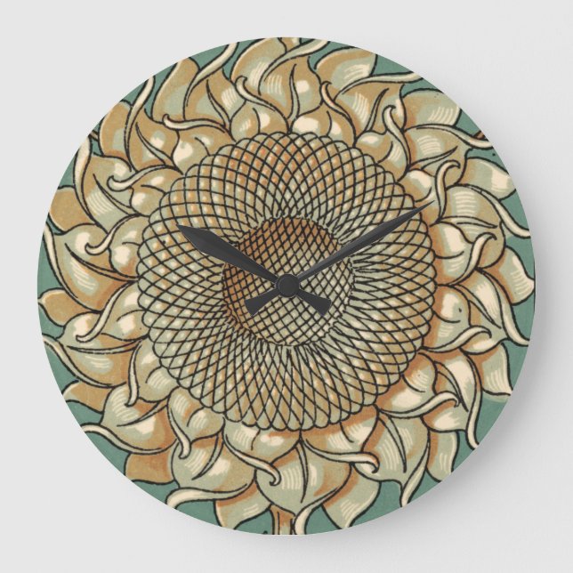 Relógio Grande Sunflower Bloom on Blue-green Background (Frente)