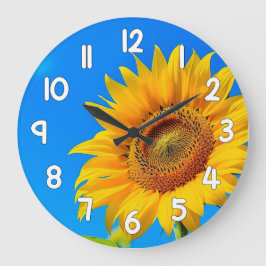 Relógio Grande Sunflower Wall Clock Blue Background Floral Decor