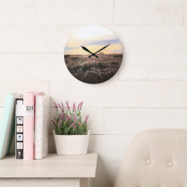 Relógio Grande Sunlit Country Field- Rustic Photography Clock