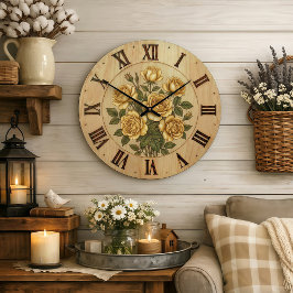 Relógio Grande Sunny Yellow Garden Flowers Wall Clock