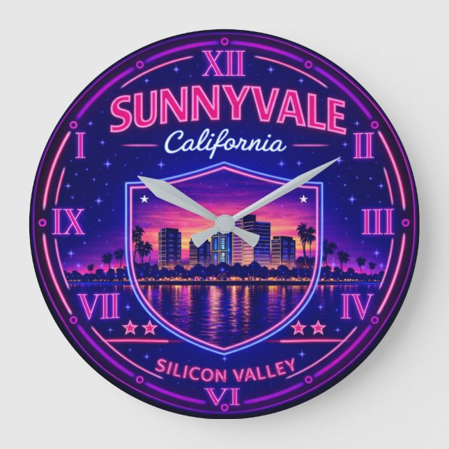 Relógio Grande Sunnyvale California Tech Skyline (Frente)