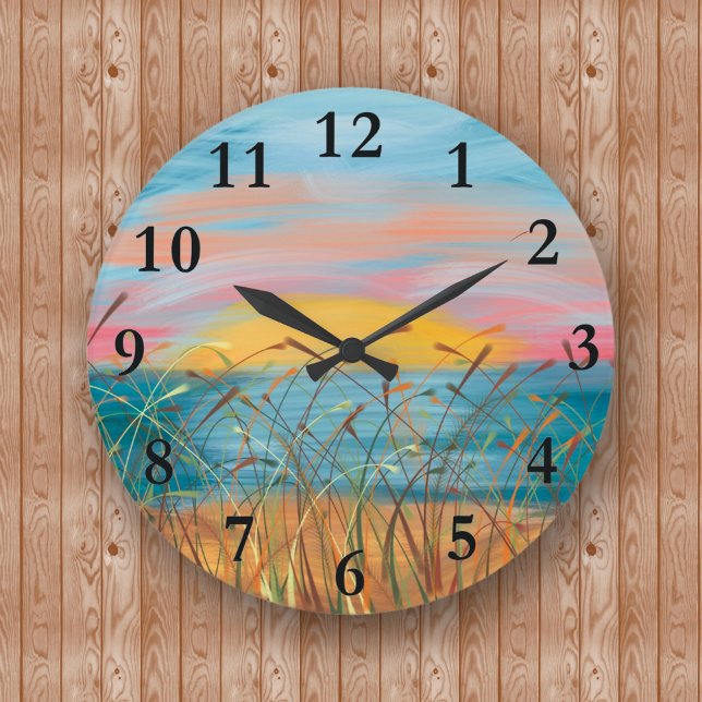 Relógio Grande Sunset Beach Painting Round (Large) Wall Clock) (Criador carregado)