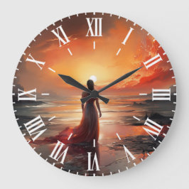 Relógio Grande Sunset Beach Woman Wall Clock Art