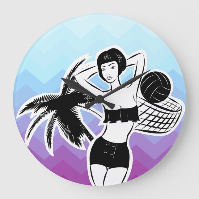 Relógio Grande Sunset Resort Chevron Impressão (Frente)