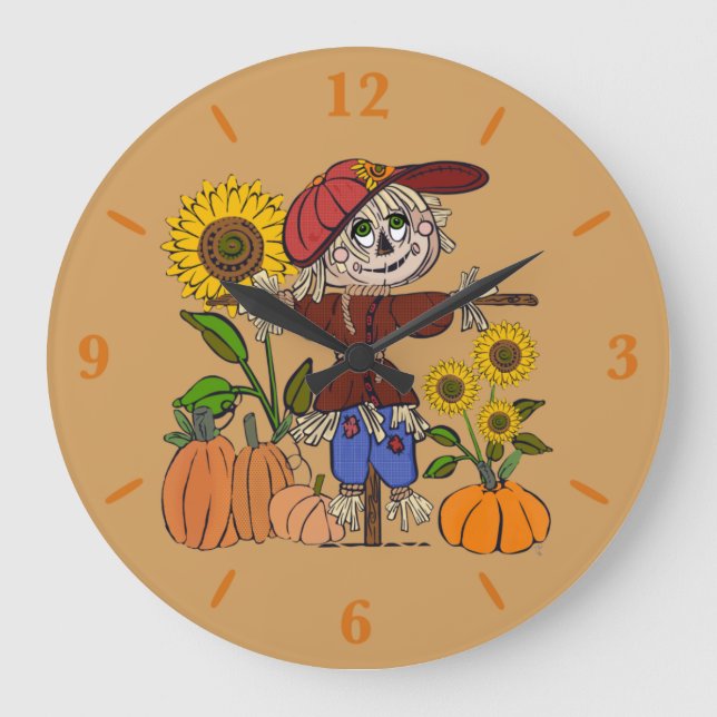 Relógio Grande Super Cute Scarecrow Large Round Wall Art Clock  (Frente)