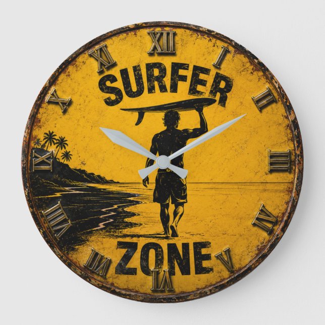 Relógio Grande Surfer Zone Beach Coastal Surf House Wall Decor (Frente)