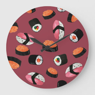 Relógio Grande Sushi Onigiri Rolls: Ilustração Sem Costura
