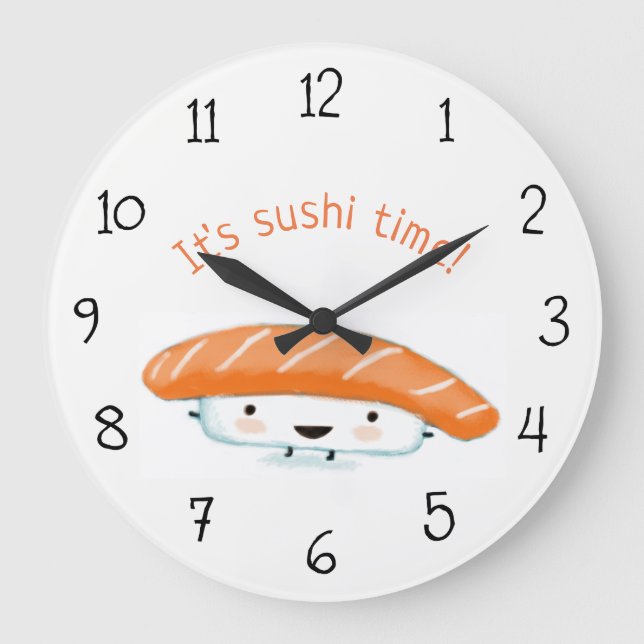 Relógio Grande Sushi Time Kawaii Sushi Texto Personalizado (Frente)