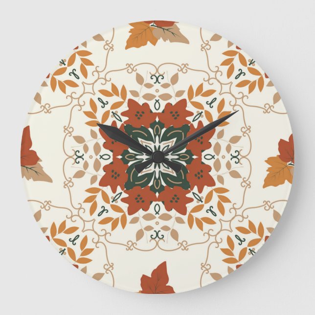 Relógio Grande Suspiros de outono: Mistura geométrica Floral (Frente)