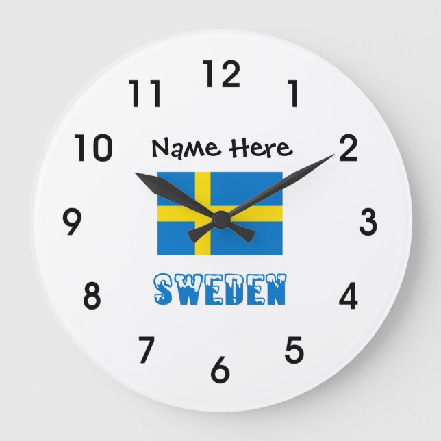 Relógio Grande Sweden and Swedish Flag with Your Name Large Clock (Frente)