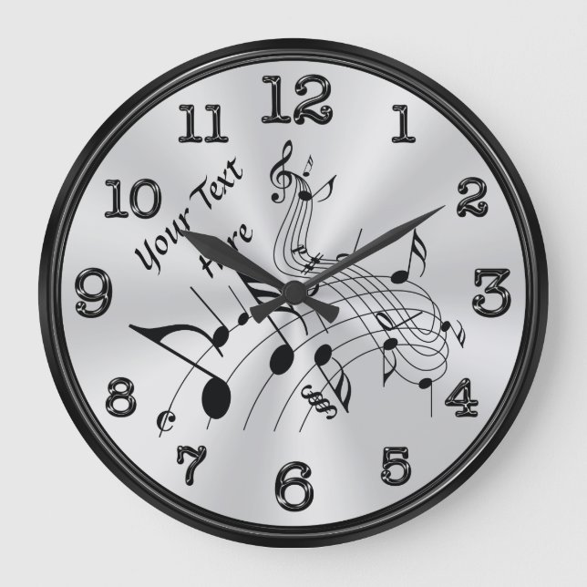 Relógio Grande Swirling Personalizado Music Note Clock, SEU TEXTO (Frente)