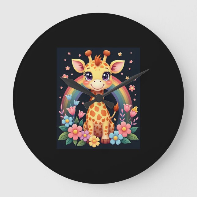 Relógio Grande T-Shirt Amantes de Girafas (Frente)