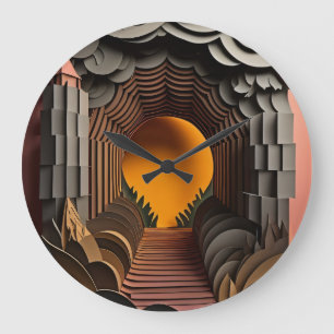 Relógio Grande T-shirt Design de arte em papel 3D