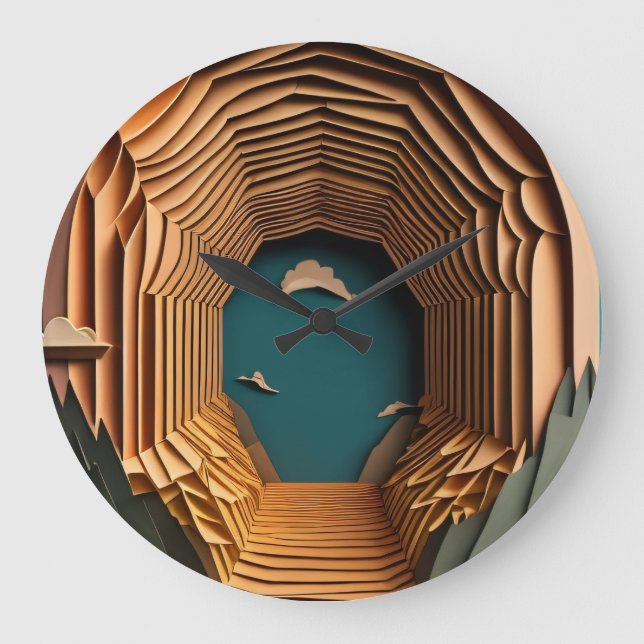 Relógio Grande T-shirt Design de arte em papel 3D (Frente)