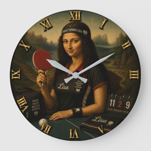 Relógio Grande Table Tennis Funny Mona Lisa Ping Pong (Frente)