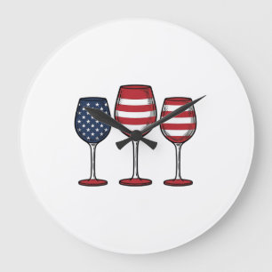 Relógio Grande Taças de Vinho Patrióticas Design de Camiseta Veto