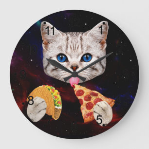 Relógio Grande Taco, gato e pizza
