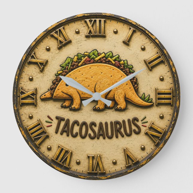 Relógio Grande Tacosaurus Funny Taco Dinosaur  (Frente)