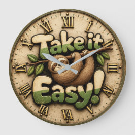 Relógio Grande Take It Easy Sloth Funny