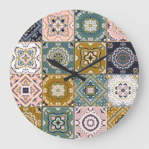 Relógio Grande Talavera Indian: Patchwork, Ethnic Mosaic.