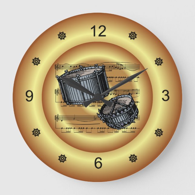 Relógio Grande Tambores Simples ~ Folha Música ~ Fundo Dourado ~  (Frente)
