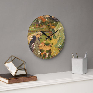 Relógio Grande Tapeçaria Religiosa Vintage com Cristo de Bebê J