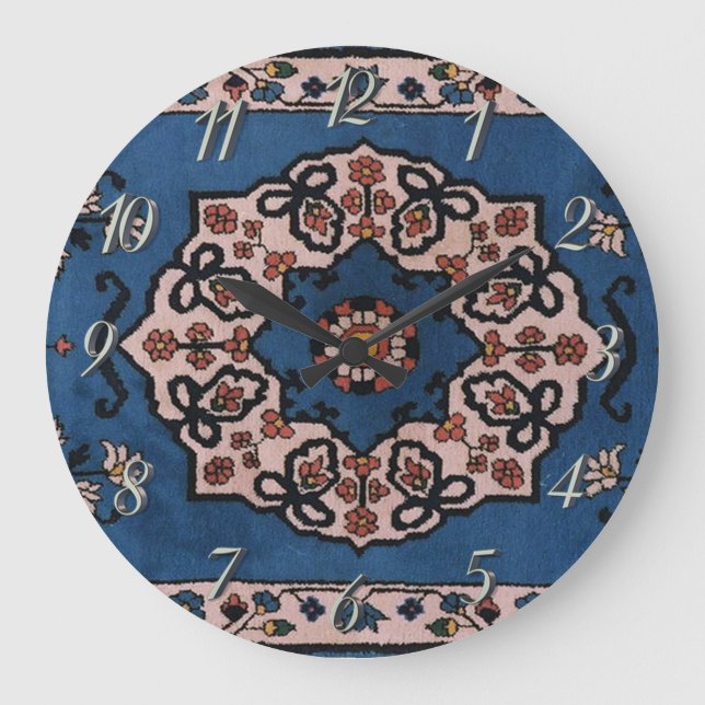 Relógio Grande Tapete turco persa azul oriental do teste padrão (Frente)