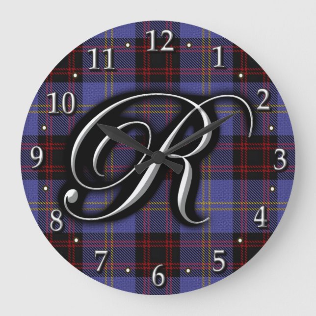 Relógio Grande Tartan escocês do monograma da letra R do (Frente)