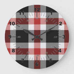 Relógio Grande Tartan Vermelho E Preto