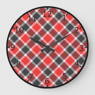 Relógio Grande Tartan Vermelho E Preto