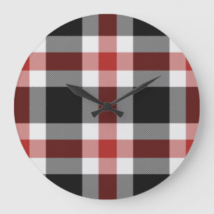 Relógio Grande Tartan Vermelho E Preto