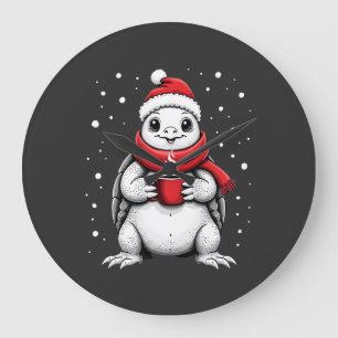 Relógio Grande Tartaruga de Natal com Chapéu de Papai Noel Amante