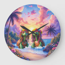 Relógio Grande Tartarugas Reggae – Vibrações da Ilha para Sempre.