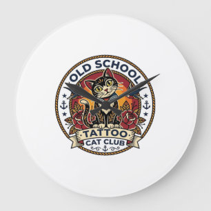 Relógio Grande Tatuagem Velha Escola Gato Gatinho Fofo Design - V