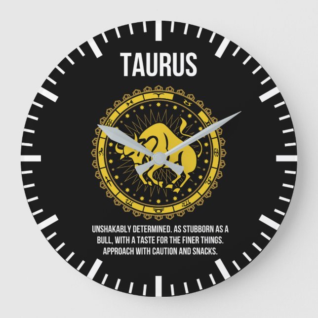 Relógio Grande Taurus - Horoscópio, Engraçado Sinal Zodíaco Humor (Frente)
